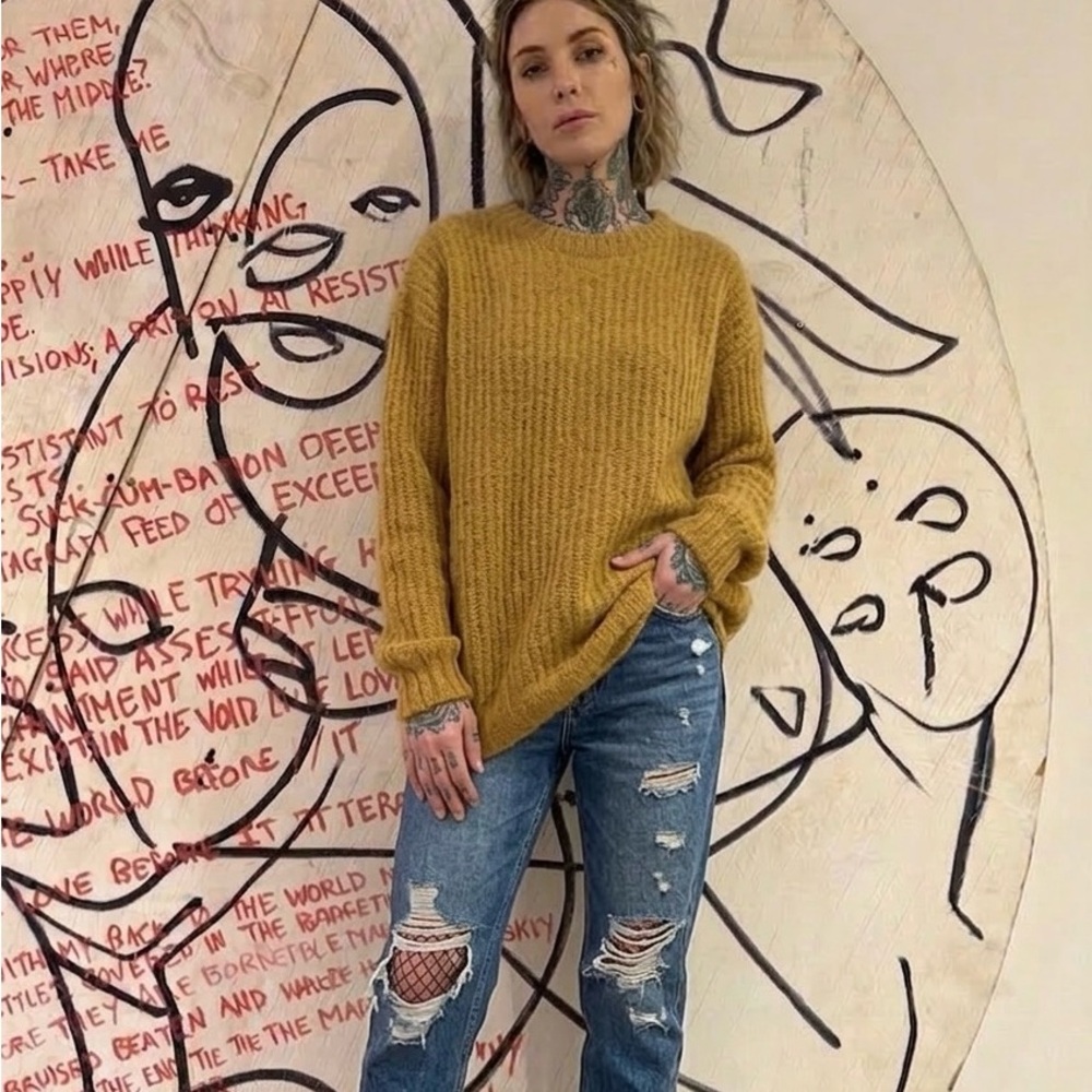 Vintage 90s Daniel Hechter Mohair Mustard Knit Sweater | Kurt Cobain